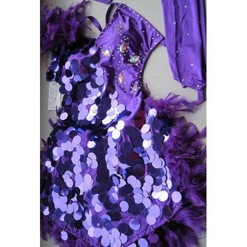 Fuchsia Girl Latin Dance Dresses For Sequin/feather style Cha Cha/Rumba/Samba/Ballroom/Tango Dance Clothing Kids Dance Costume